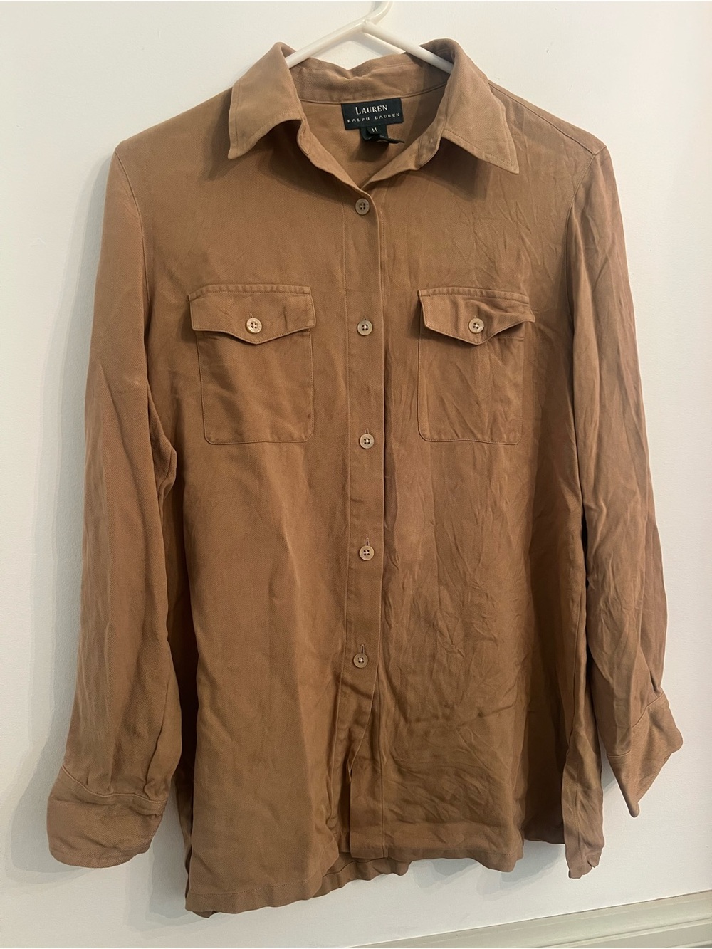 Lauren Ralph Lauren Women’s Silk Tan Button-Front Lightweight Shirt Jacket